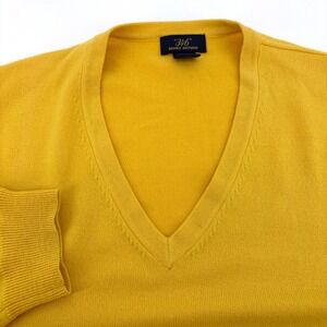 Brooks Brothers 346 Mens‎ XL Yellow Merino Wool Blend V-Neck Sweater